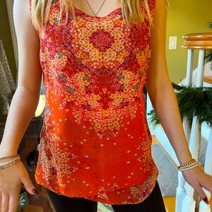 Cabi Floral Orange Sleeveless Top